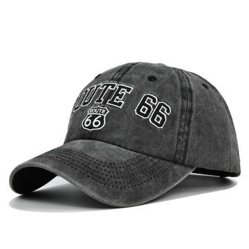 ROUTE 66 Embroidered Denim Washed Baseball Cap